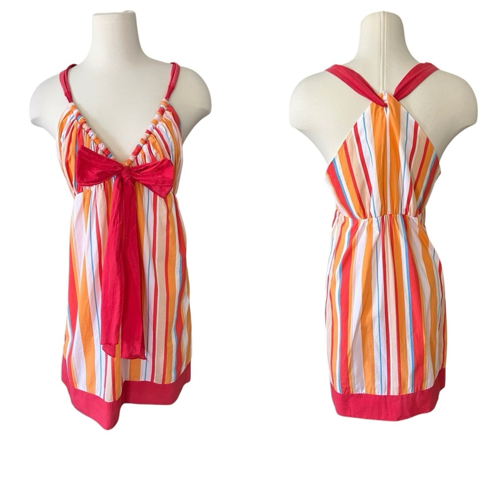 Vintage Johnny Martin Y2K Multicolor Striped Babydoll Dress Size 9 Jr. Hippie